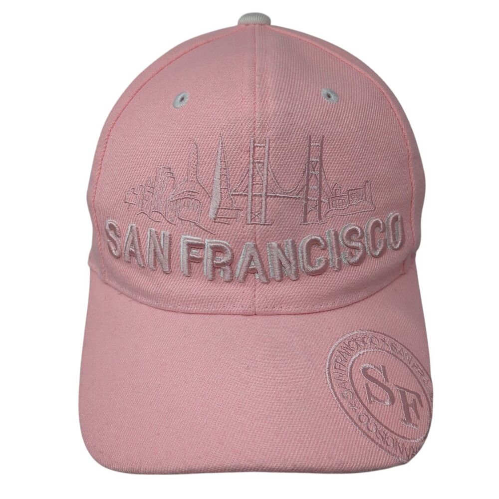 San Francisco Strapback Hat Pink One Size Adjustable Embroidered 6 Panel Chelona